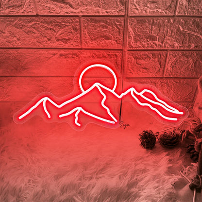 Neon LED Mountain and Sun Sign – Scenic Glow Wall Decor