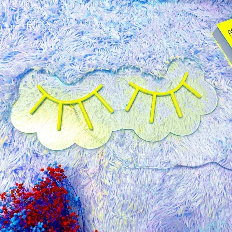 Eyelashes Neon Sign – Chic LED Wall Decor for Beauty Lovers