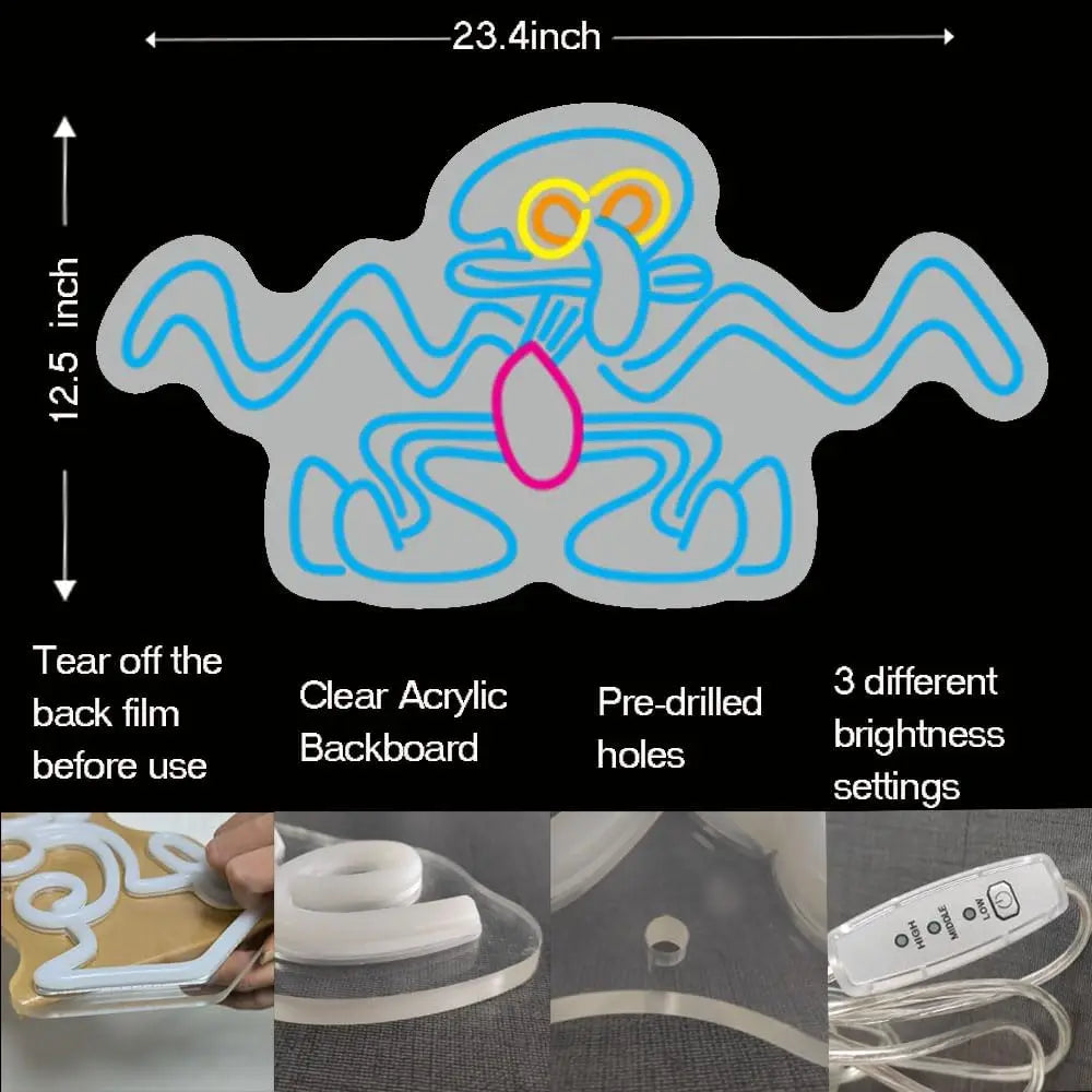 Cartoon Squid Neon Sign