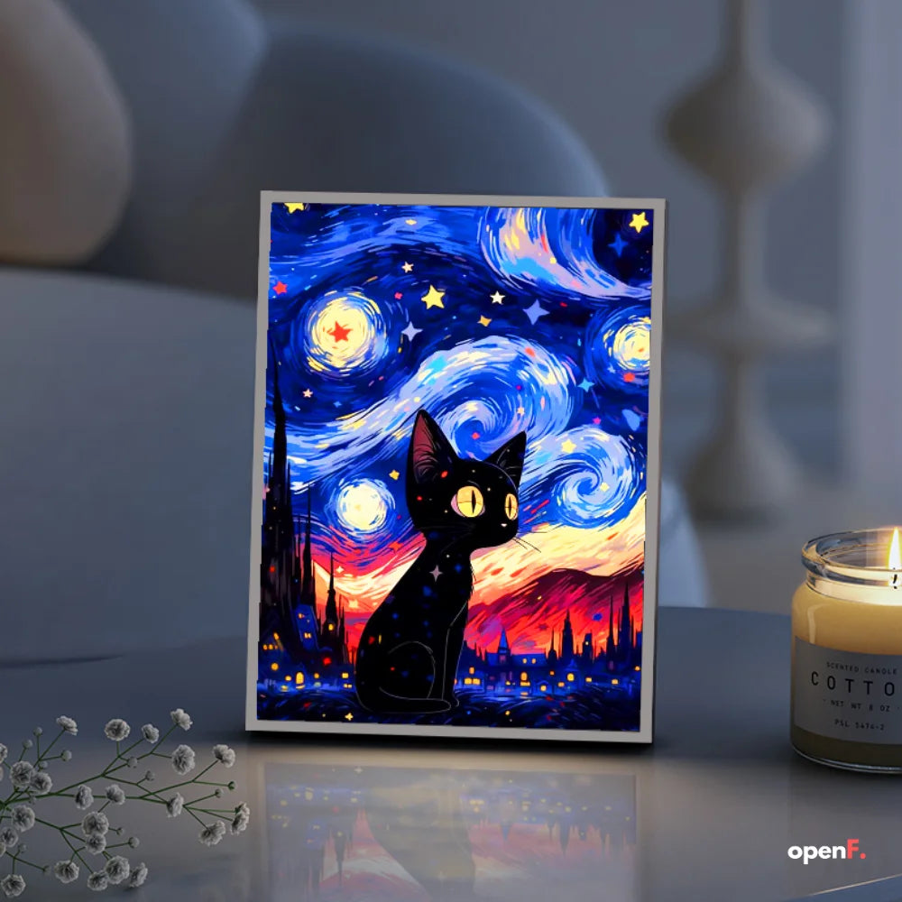 Van Gogh Starry Night LED Cat Painting