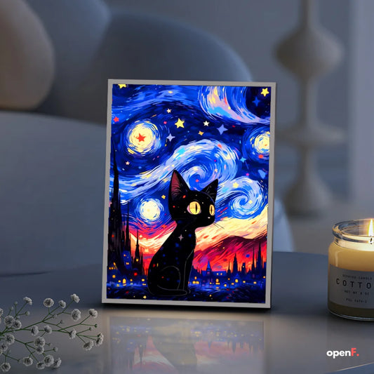Van Gogh Starry Night LED Cat Painting