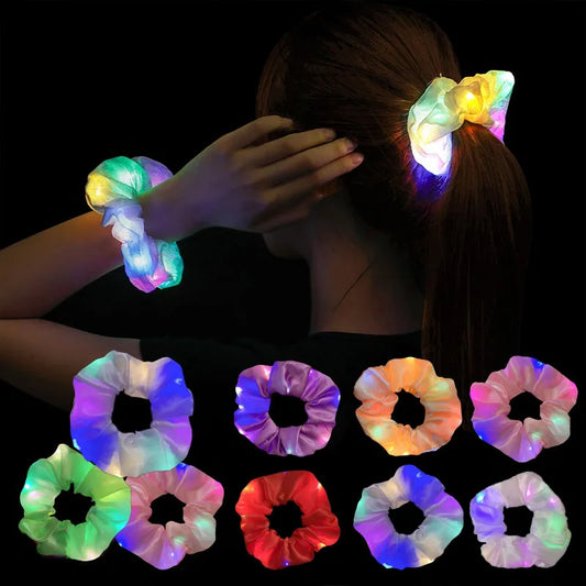 1/10pcs Women’s Light-Up Hair Scrunchies – Glow-in-the-Dark LED Hair Accessories