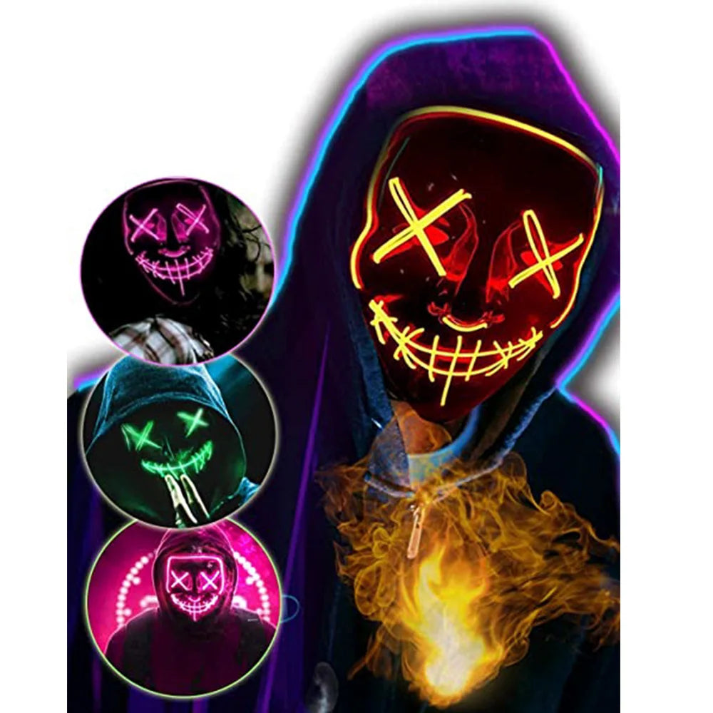 Light-Up Neon Halloween Mask – Battery Powered Costume Accessory