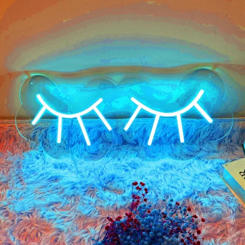 Eyelashes Neon Sign – Chic LED Wall Decor for Beauty Lovers