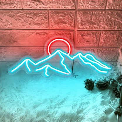 Neon LED Mountain and Sun Sign – Scenic Glow Wall Decor