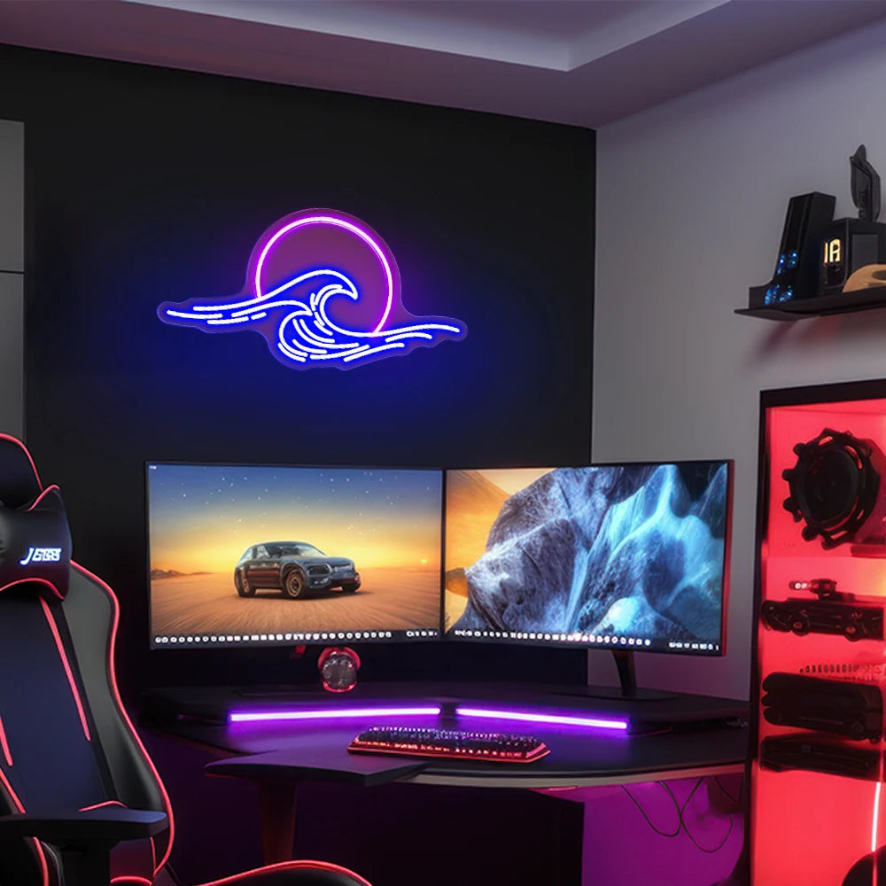 Sunset Ocean Wave Neon Sign – Coastal-Inspired Wall Decor