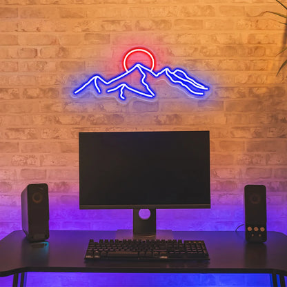 Neon LED Mountain and Sun Sign – Scenic Glow Wall Decor