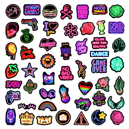 50/100pcs Graffiti Neon Light Stickers – Vinyl Decals for Laptops, Cars, Bikes & More!