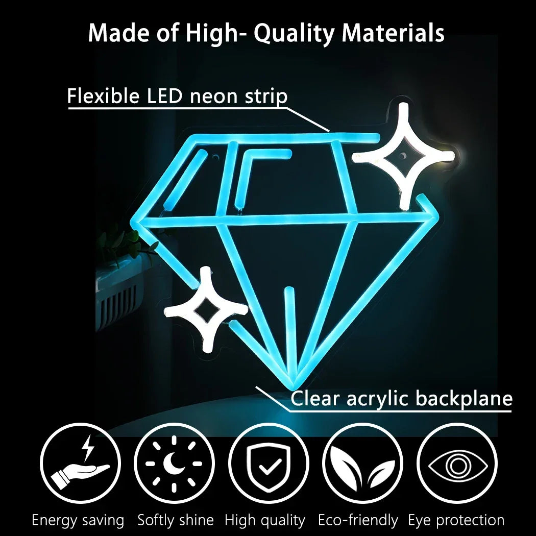 Blue Diamond LED Wall Neon – Vibrant Geometric Glow for Modern Spaces