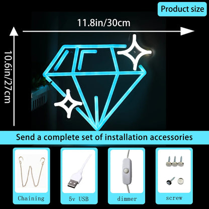 Blue Diamond LED Wall Neon – Vibrant Geometric Glow for Modern Spaces