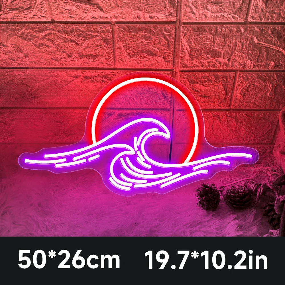 Sunset Ocean Wave Neon Sign – Coastal-Inspired Wall Decor