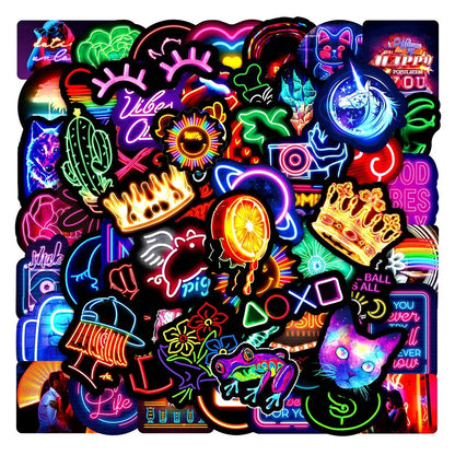 50/100pcs Graffiti Neon Light Stickers – Vinyl Decals for Laptops, Cars, Bikes & More!
