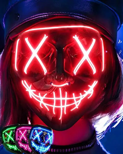 Light-Up Neon Halloween Mask – Battery Powered Costume Accessory