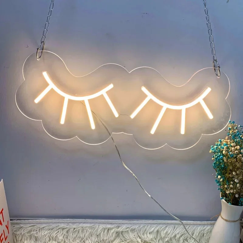 Eyelashes Neon Sign – Chic LED Wall Decor for Beauty Lovers
