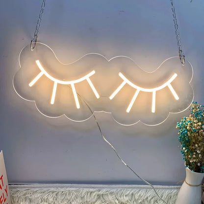 Eyelashes Neon Sign – Chic LED Wall Decor for Beauty Lovers