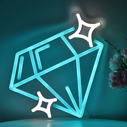 Blue Diamond LED Wall Neon – Vibrant Geometric Glow for Modern Spaces