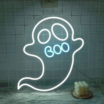 Little Ghost Neon Sign – Spooky & Cute LED Wall Decor