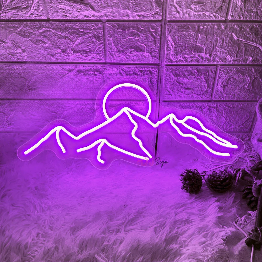 Neon LED Mountain and Sun Sign – Scenic Glow Wall Decor