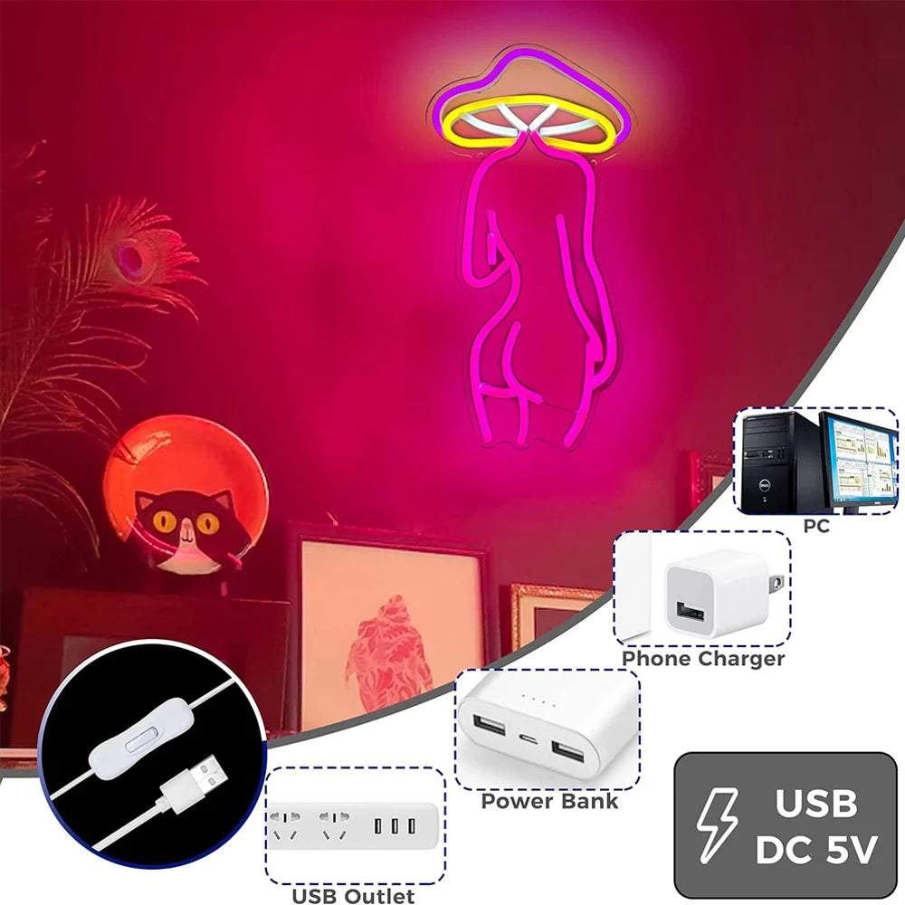 Mushroom Lady Neon LED Sign – Artistic LED Wall Decor