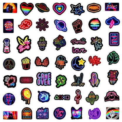 50/100pcs Graffiti Neon Light Stickers – Vinyl Decals for Laptops, Cars, Bikes & More!