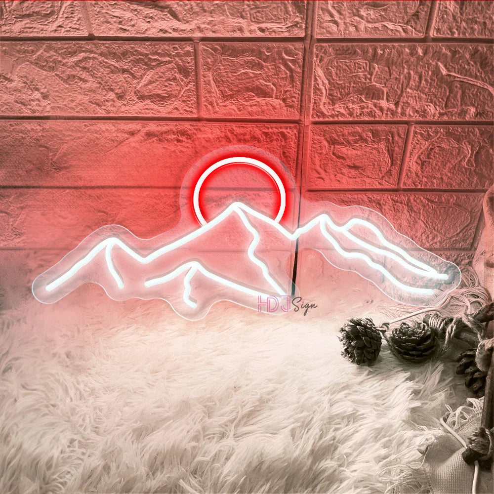 Neon LED Mountain and Sun Sign – Scenic Glow Wall Decor