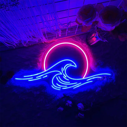 Sunset Ocean Wave Neon Sign – Coastal-Inspired Wall Decor