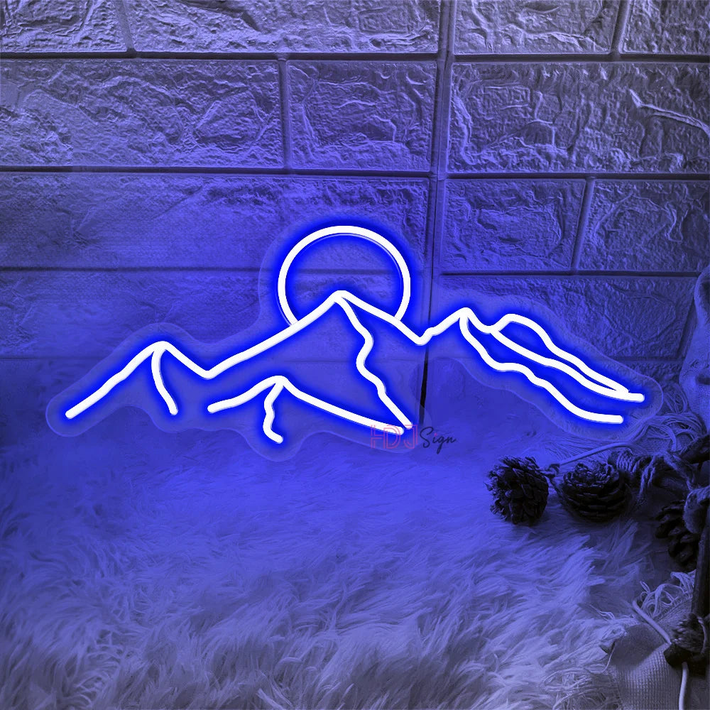 Neon LED Mountain and Sun Sign – Scenic Glow Wall Decor
