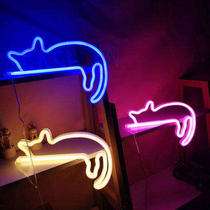 Lounging Cat Neon Signs – Cozy & Whimsical LED Wall Decor