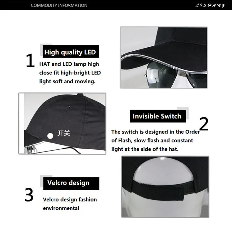 Neon LED Baseball Hat – Glow-in-the-Dark Light-Up Cap