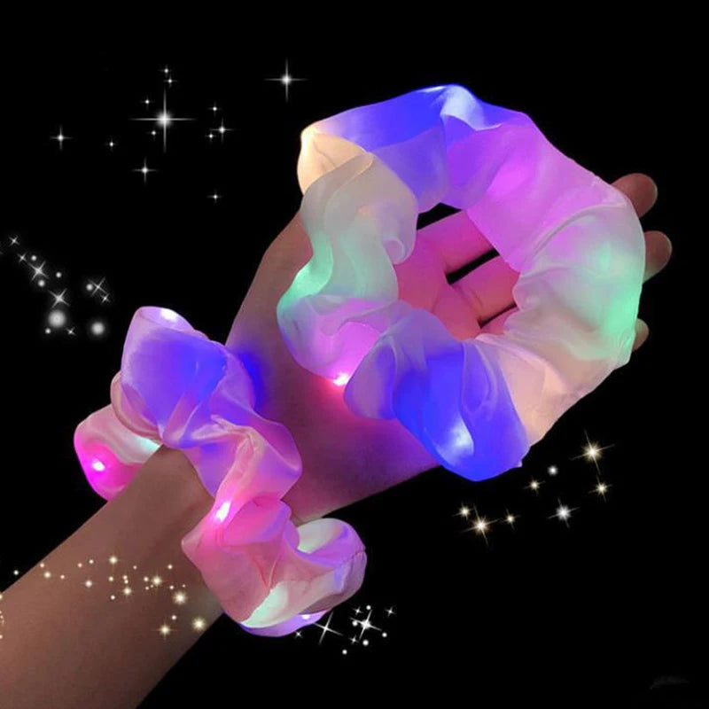 1/10pcs Women’s Light-Up Hair Scrunchies – Glow-in-the-Dark LED Hair Accessories