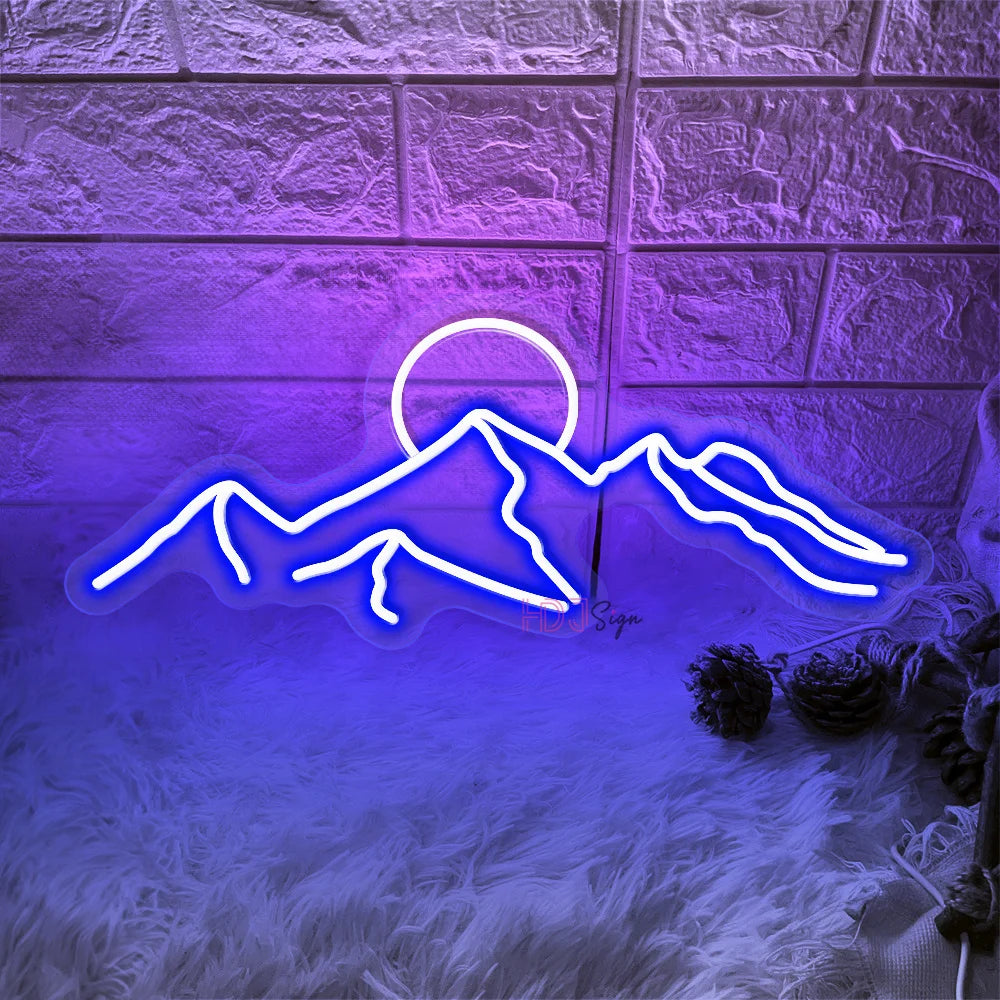 Neon LED Mountain and Sun Sign – Scenic Glow Wall Decor
