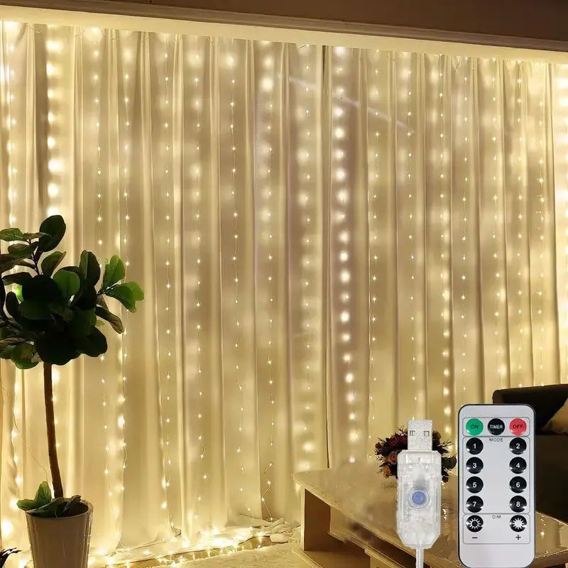 Christmas Curtain Garland LED String Lights – Festive Holiday Decor
