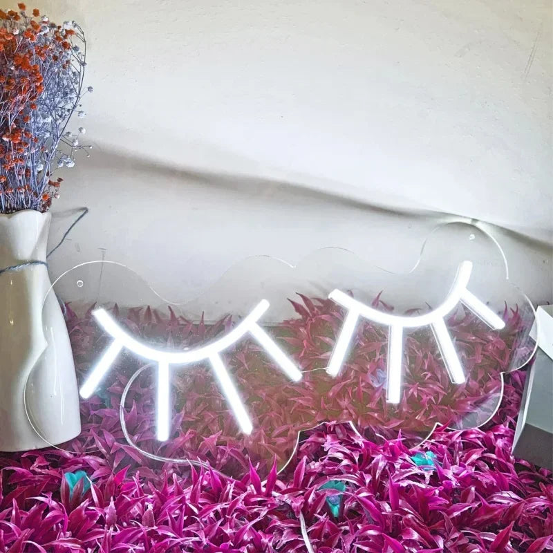 Eyelashes Neon Sign – Chic LED Wall Decor for Beauty Lovers