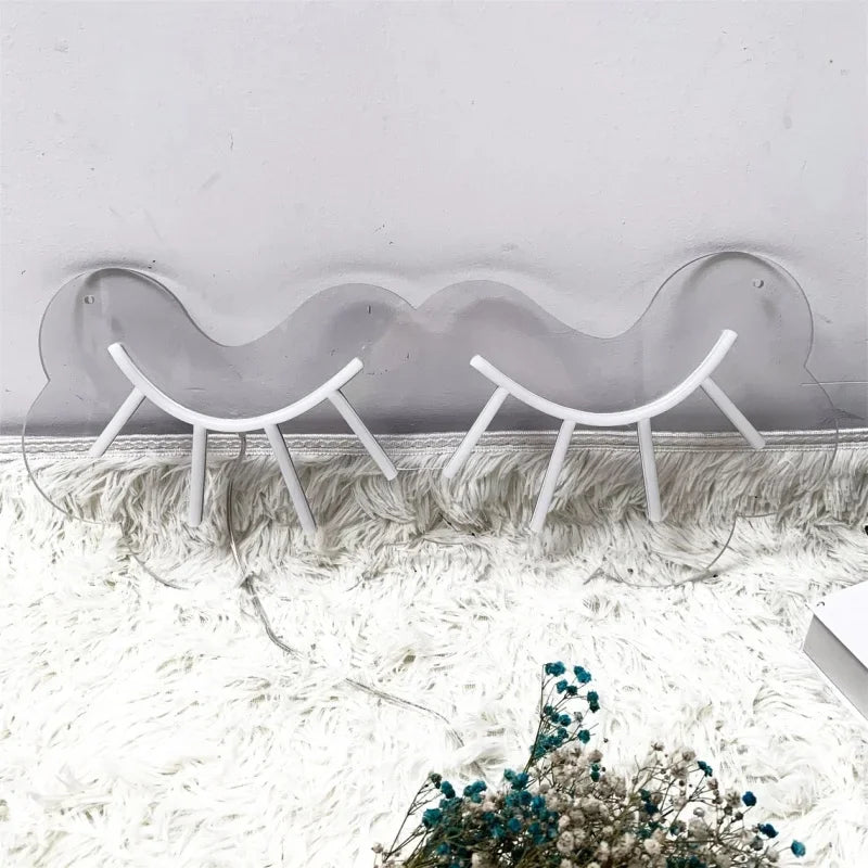 Eyelashes Neon Sign – Chic LED Wall Decor for Beauty Lovers