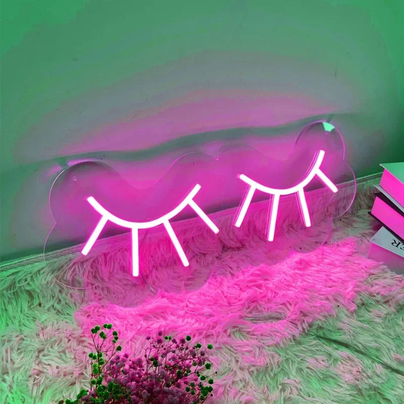 Eyelashes Neon Sign – Chic LED Wall Decor for Beauty Lovers